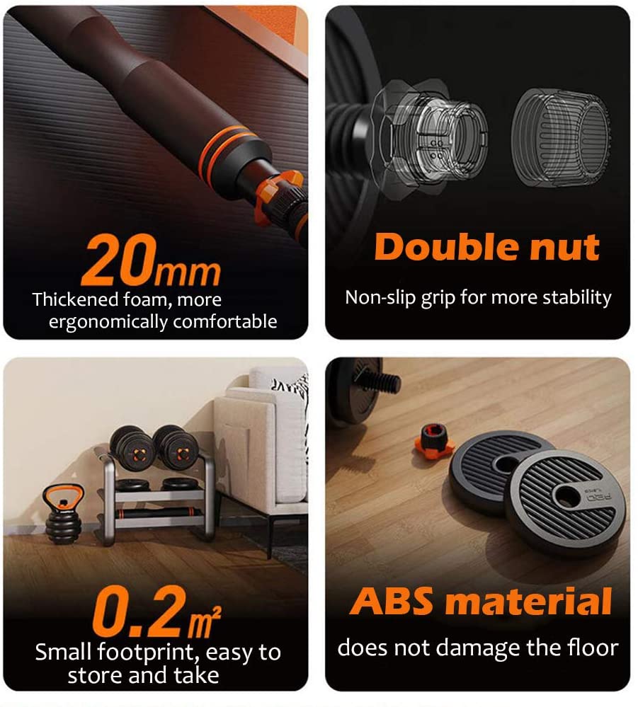 Kit Mancuernas multifuncionales 6 en 1 PRO Barra larga + Pesa russa 30KG