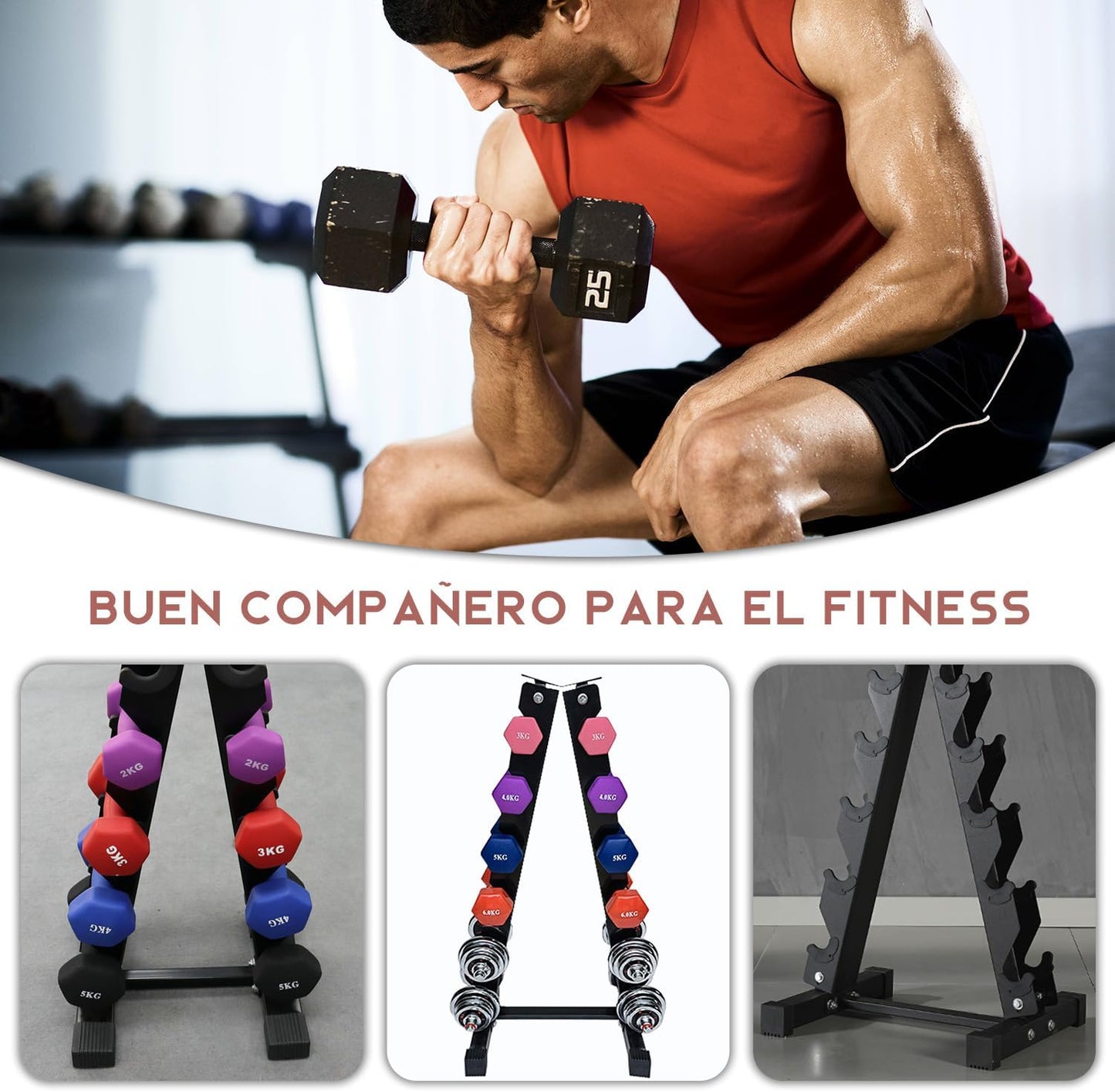 Soporte rack de mancuernas, Capacidad de carga 200 kg,compacto para gimnasios o casa