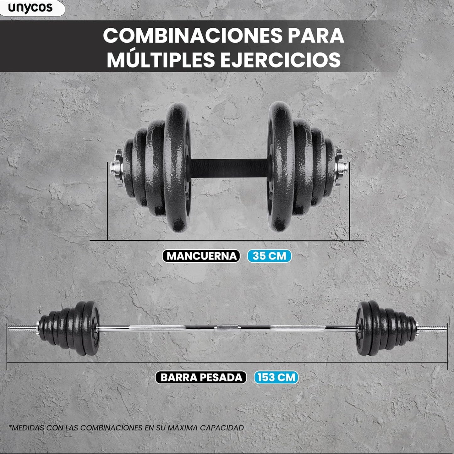 Kit Fitness Premium 50 kg en Hierro macizo + Barra + Estuche
