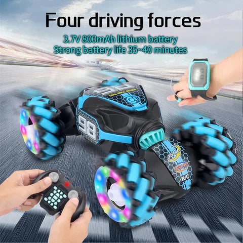 Coche de control remoto, 2.4G 4WD , todos los terrenos de doble cara giratoria controlados a mano, camión RC gesto para niños y niñas con música
