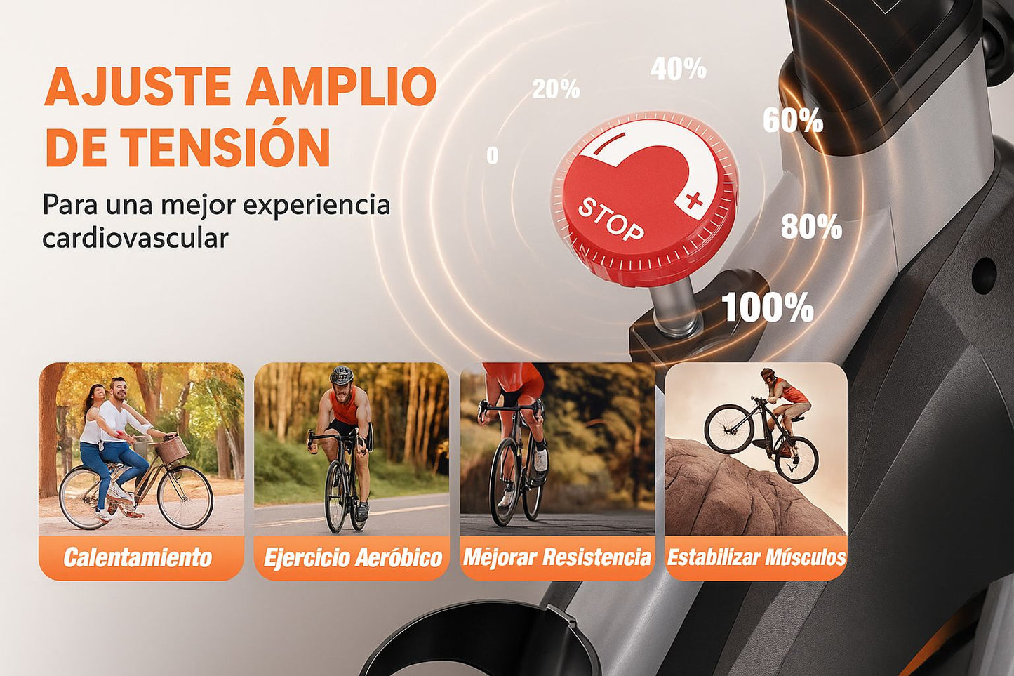 bicicleta spinning PRO banda magnética con soporte para iPad y cómodo cojín de asiento y volante de 18 KG
