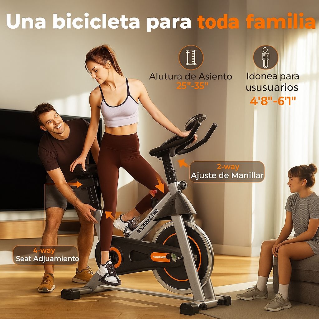 bicicleta spinning PRO banda magnética con soporte para iPad y cómodo cojín de asiento y volante de 18 KG