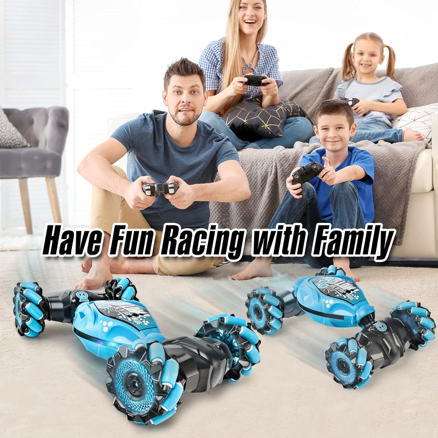 Coche de control remoto, 2.4G 4WD , todos los terrenos de doble cara giratoria controlados a mano, camión RC gesto para niños y niñas con música