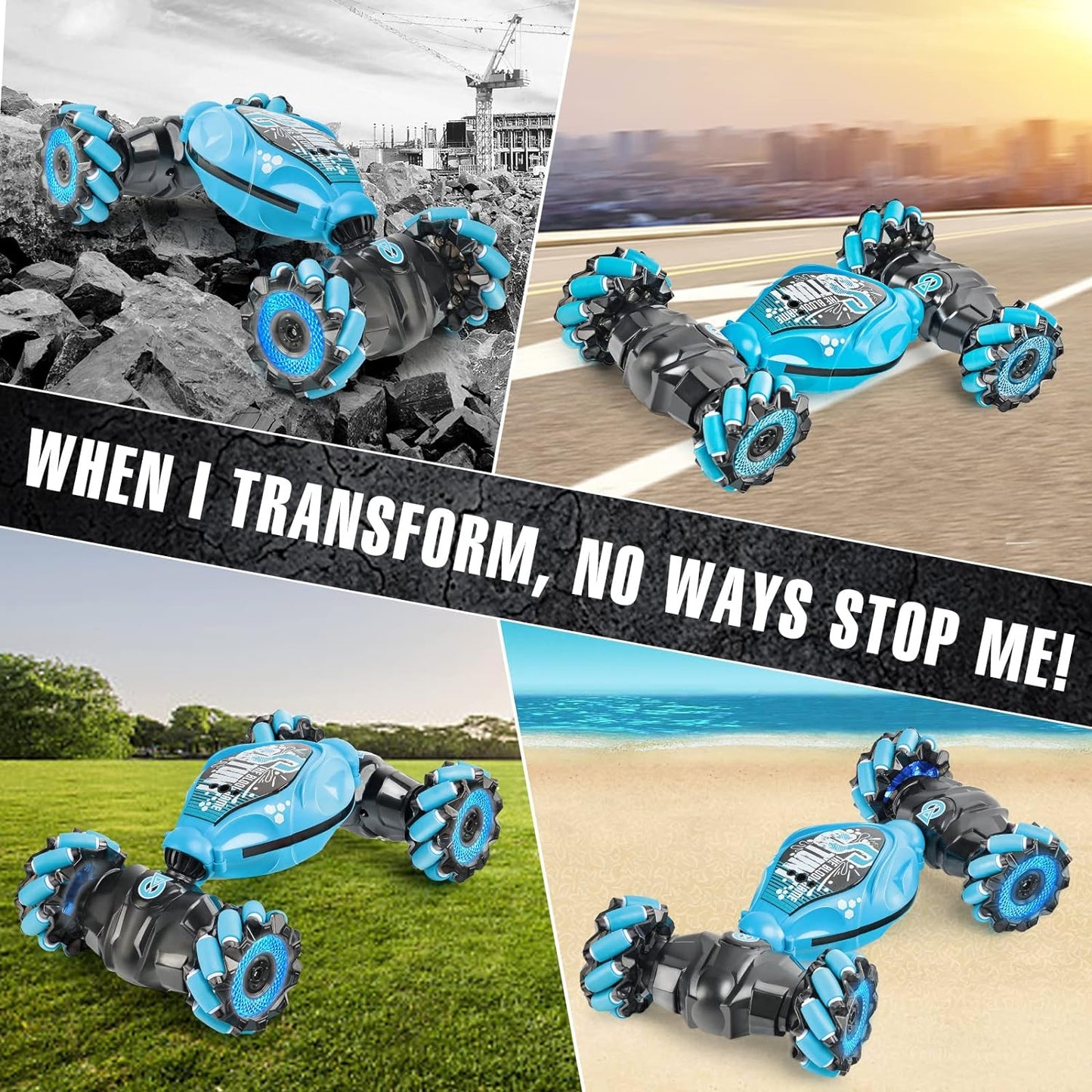 Coche de control remoto, 2.4G 4WD , todos los terrenos de doble cara giratoria controlados a mano, camión RC gesto para niños y niñas con música