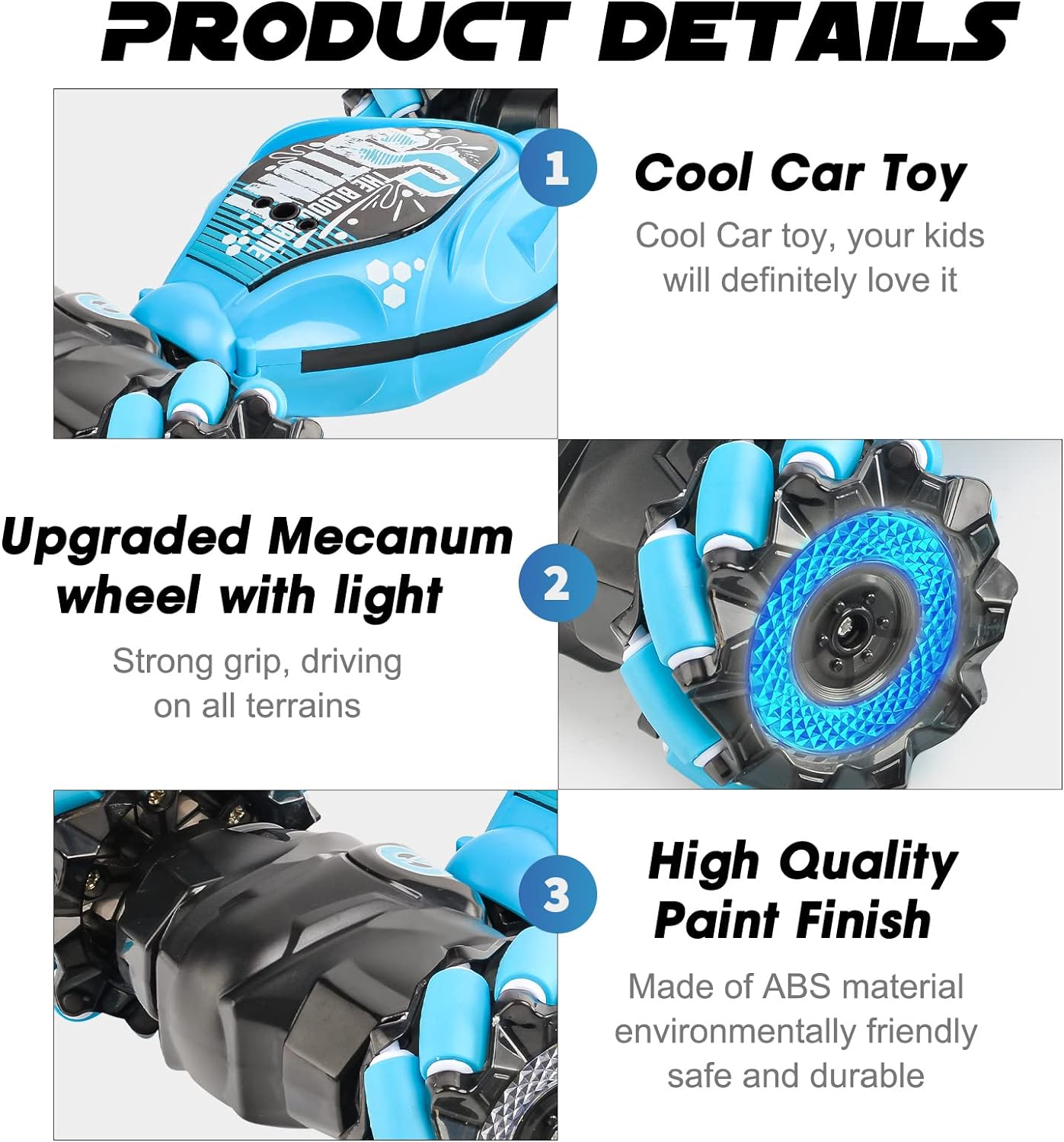 Coche de control remoto, 2.4G 4WD , todos los terrenos de doble cara giratoria controlados a mano, camión RC gesto para niños y niñas con música