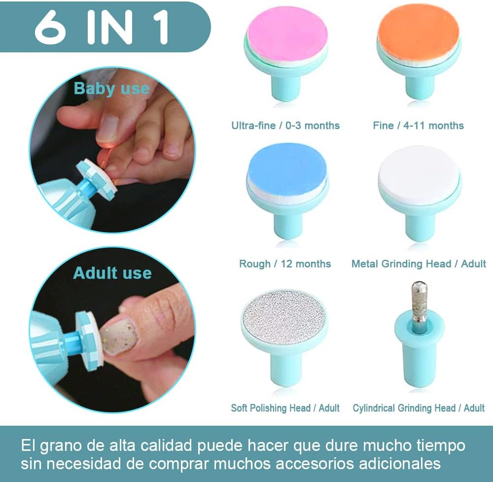 Lima de uñas bebe, Set de Cuidado de uñas para Bebés 10 en 1, Pulidor de uñas para bebés Cortaúñas Versátiles con Luz LED