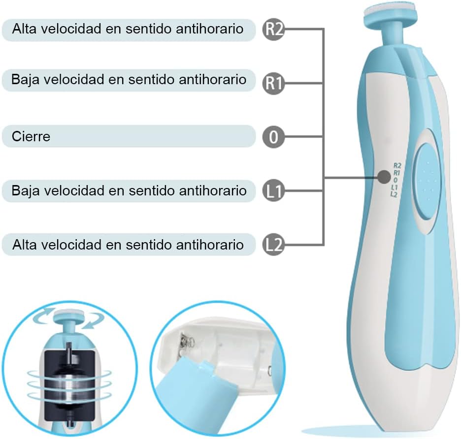 Lima de uñas bebe, Set de Cuidado de uñas para Bebés 10 en 1, Pulidor de uñas para bebés Cortaúñas Versátiles con Luz LED