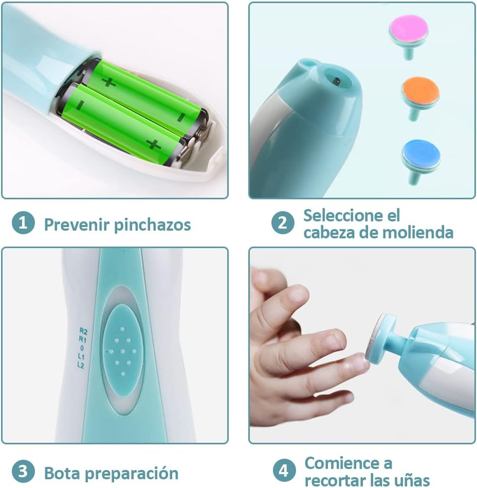 Lima de uñas bebe, Set de Cuidado de uñas para Bebés 10 en 1, Pulidor de uñas para bebés Cortaúñas Versátiles con Luz LED