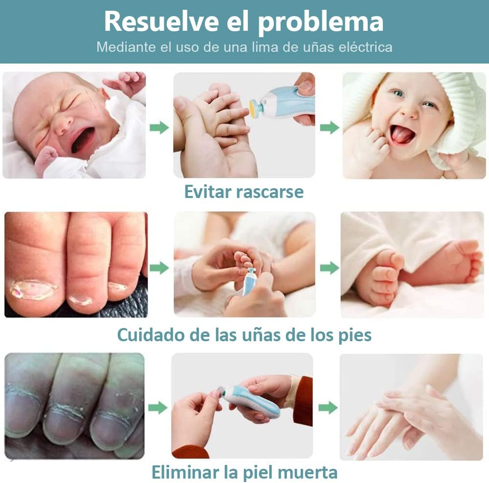 Lima de uñas bebe, Set de Cuidado de uñas para Bebés 10 en 1, Pulidor de uñas para bebés Cortaúñas Versátiles con Luz LED