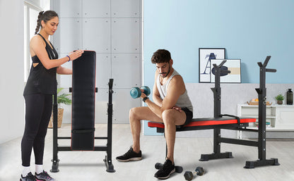 Banco de Pesas Ajustable  plegable con Soporte Convierte tu Hogar en un Gimnasio Completo