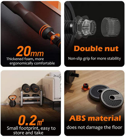 Kit Mancuernas multifuncionales 6 en 1 PRO Barra larga + Pesa russa 30KG