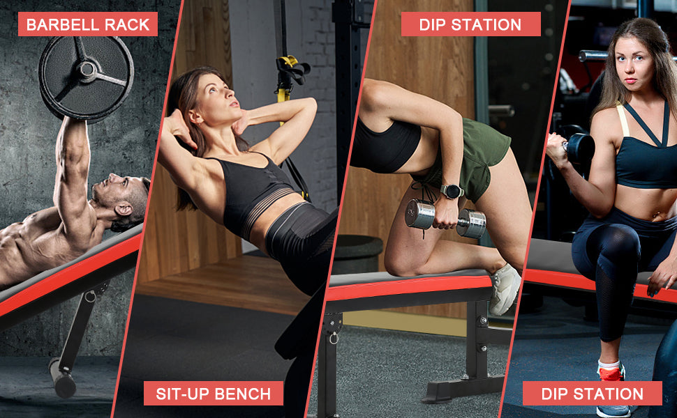 Banco de Pesas Ajustable  plegable con Soporte Convierte tu Hogar en un Gimnasio Completo