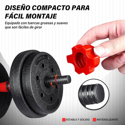 Kit pesas 60 libras PRO Multifuncional + barra larga 1,40 M + PESAS TOBILLERAS 2KG