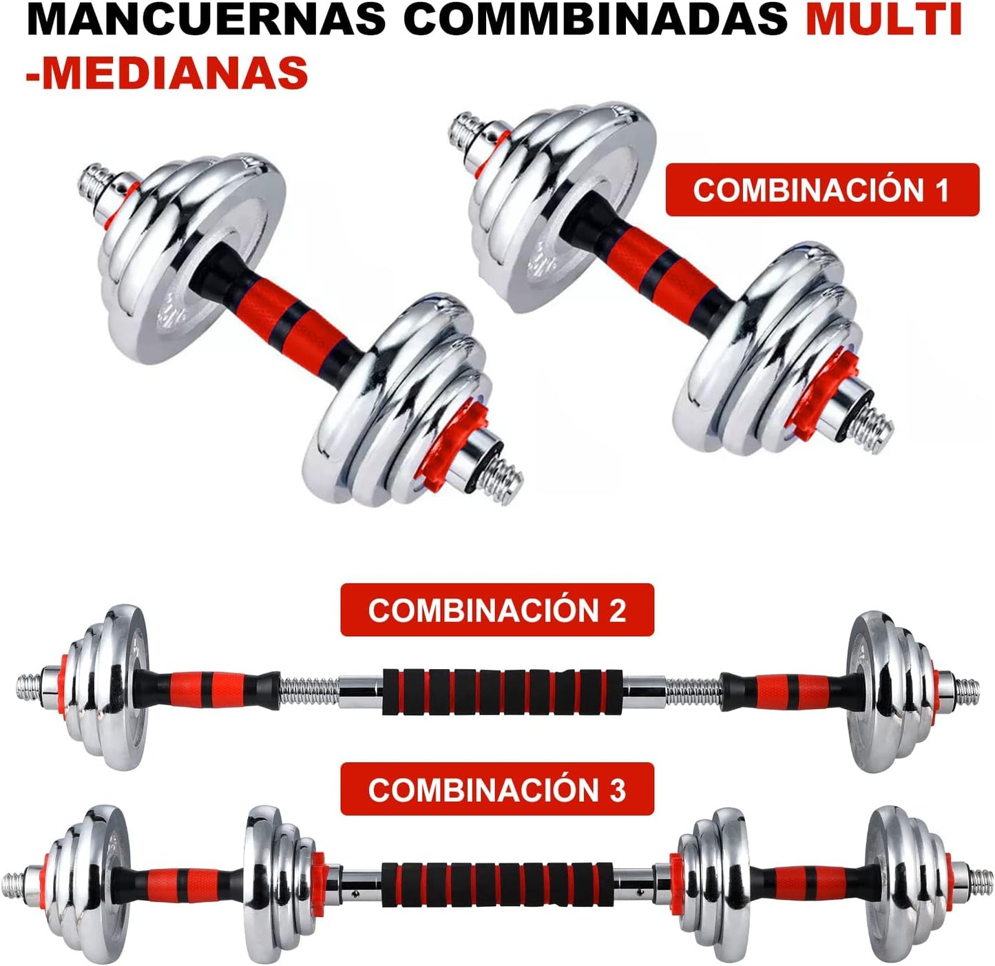 Kit Mancuernas Cromadas 20 Kilos Pesas +barra y Estuche Maletín