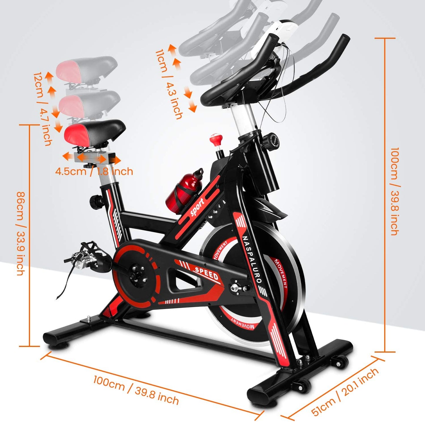 Bicicleta Estatica Spinning Gimnasio Fitness Pro + Sensor de cadencia y velocidad, 2 en 1 Bluetooth ANT+ RPM Set de Bandas Elásticas y de Tela