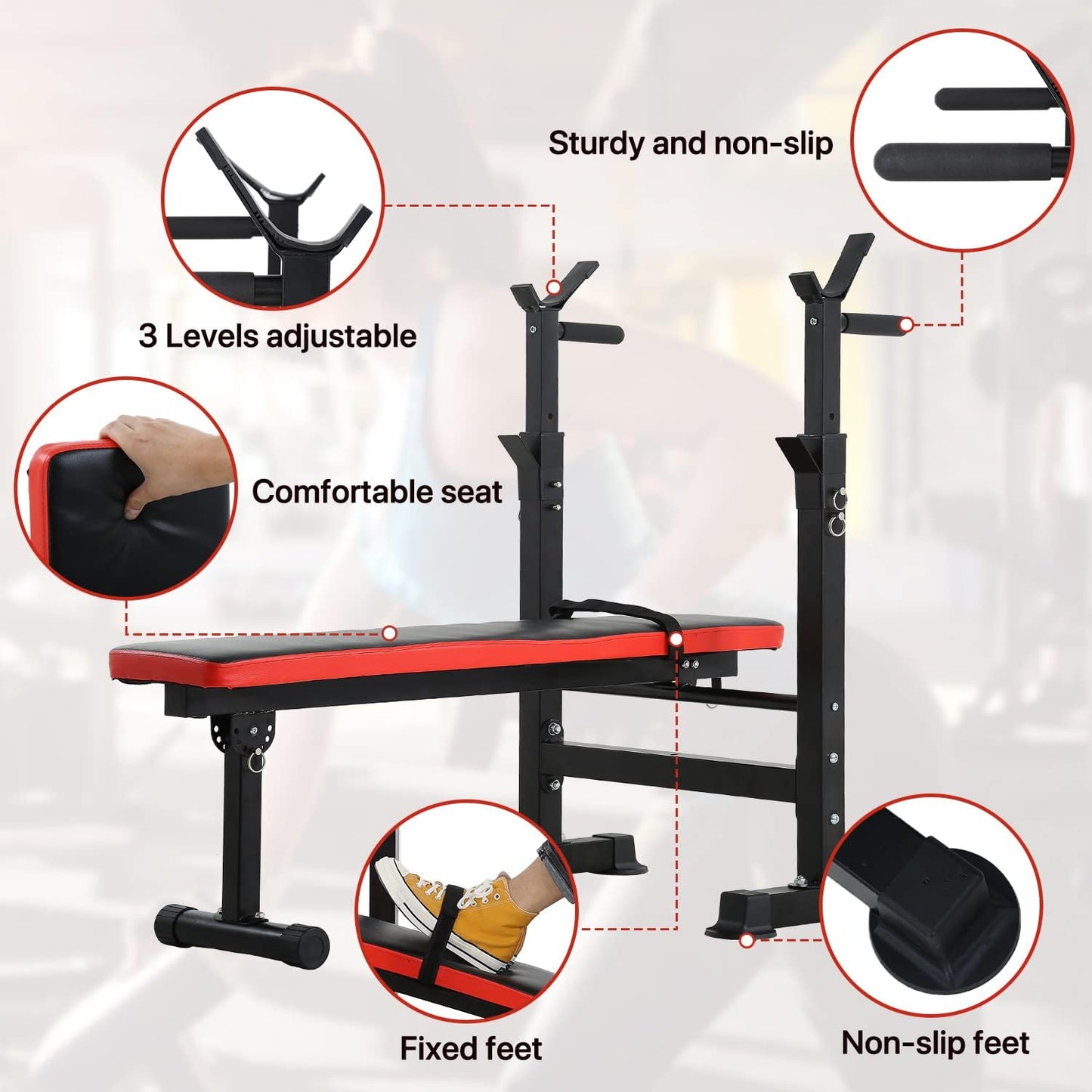 Banco de Pesas Ajustable  plegable con Soporte Convierte tu Hogar en un Gimnasio Completo