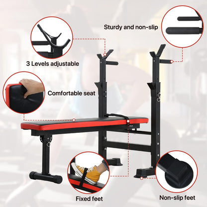 Banco de Pesas Ajustable  plegable con Soporte Convierte tu Hogar en un Gimnasio Completo