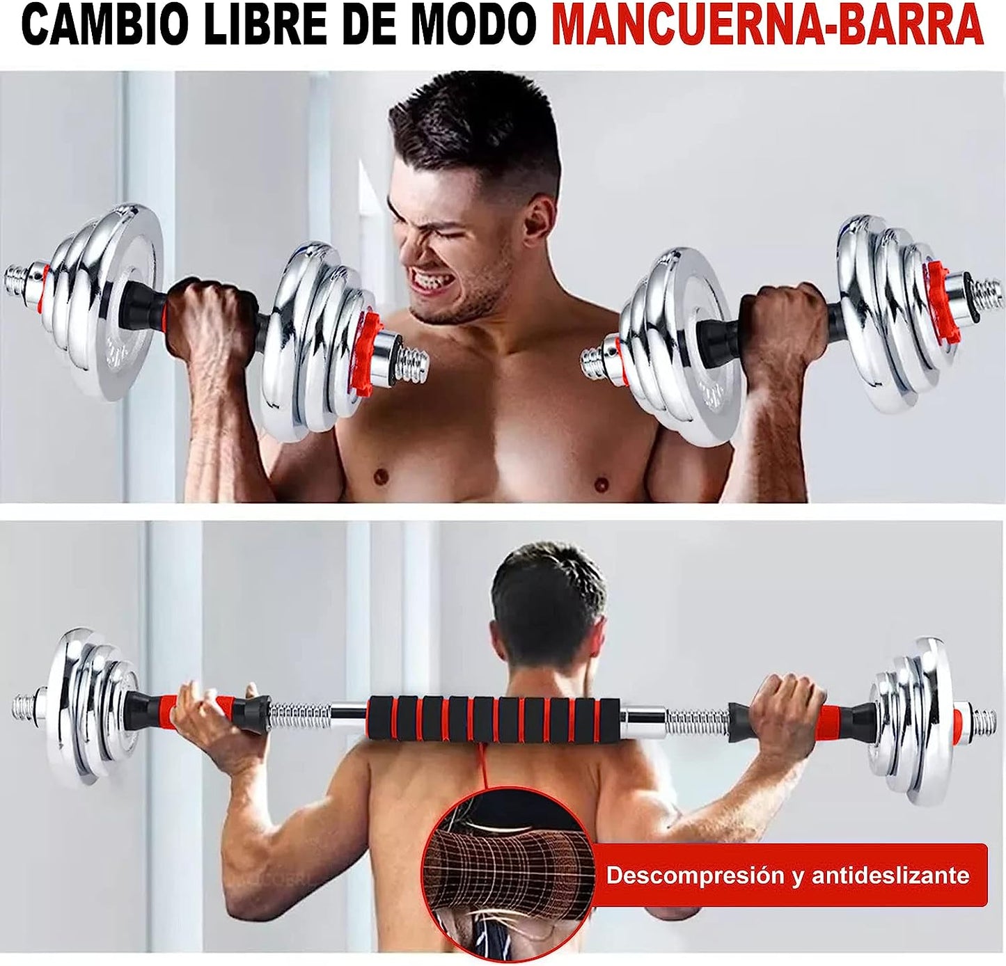 Kit Mancuernas Cromadas 20 Kilos Pesas +barra y Estuche Maletín