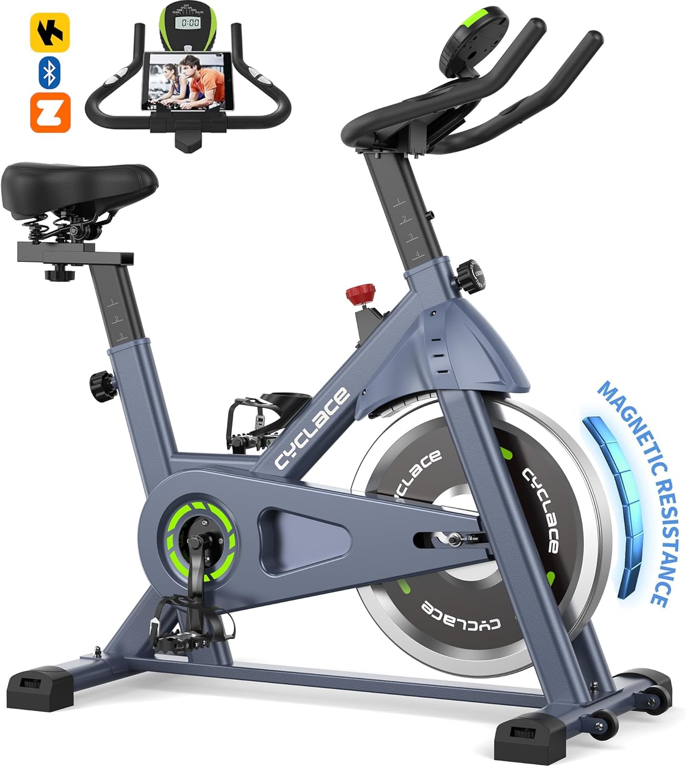 Cyclace - Bicicleta estática magnética, con aplicación, de bajo nivel de ruido, para interiores y cardiovascular