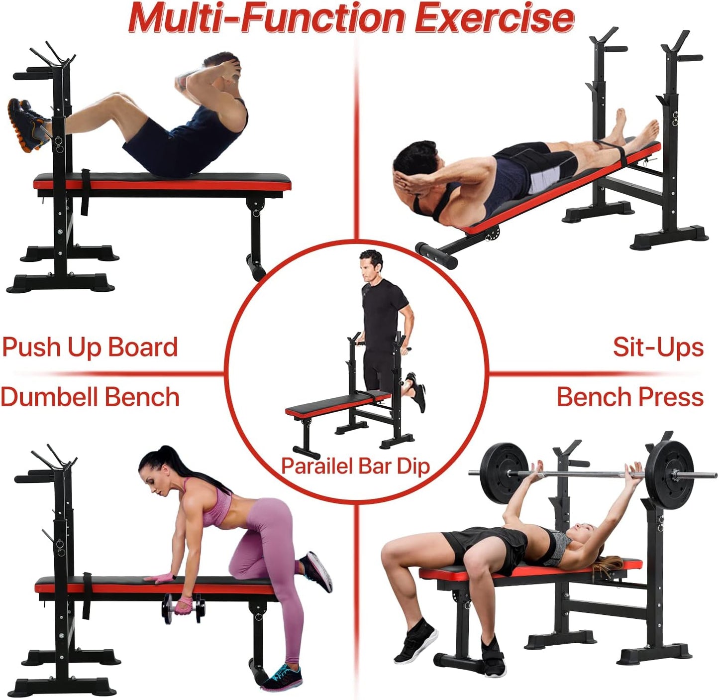 Banco de Pesas Ajustable  plegable con Soporte Convierte tu Hogar en un Gimnasio Completo