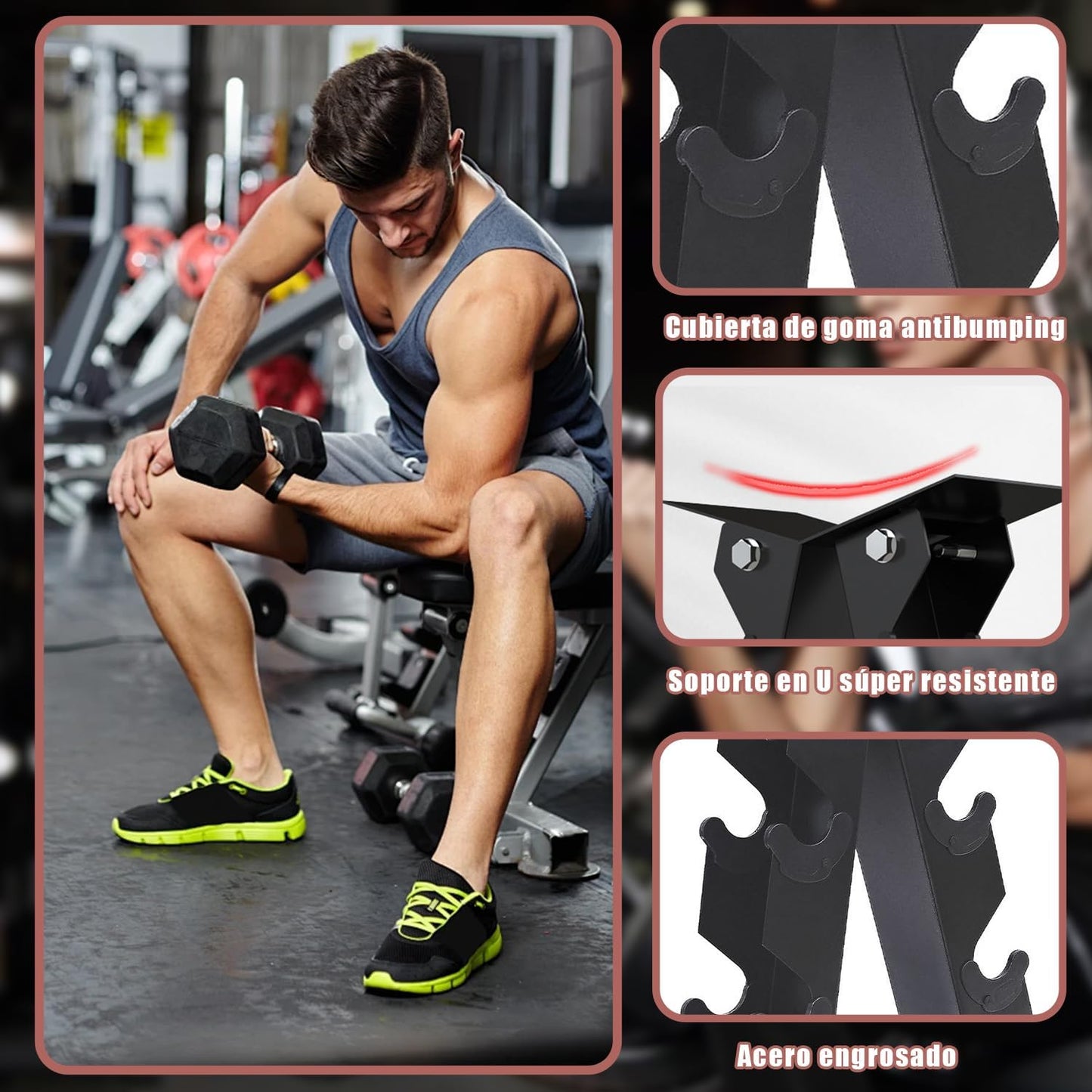 Soporte rack de mancuernas, Capacidad de carga 200 kg,compacto para gimnasios o casa