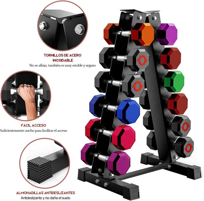 Soporte rack de mancuernas, Capacidad de carga 200 kg,compacto para gimnasios o casa