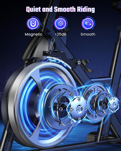 Cyclace - Bicicleta estática magnética, con aplicación, de bajo nivel de ruido, para interiores y cardiovascular
