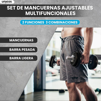 Kit Fitness Premium 50 kg en Hierro macizo + Barra  + Estuche