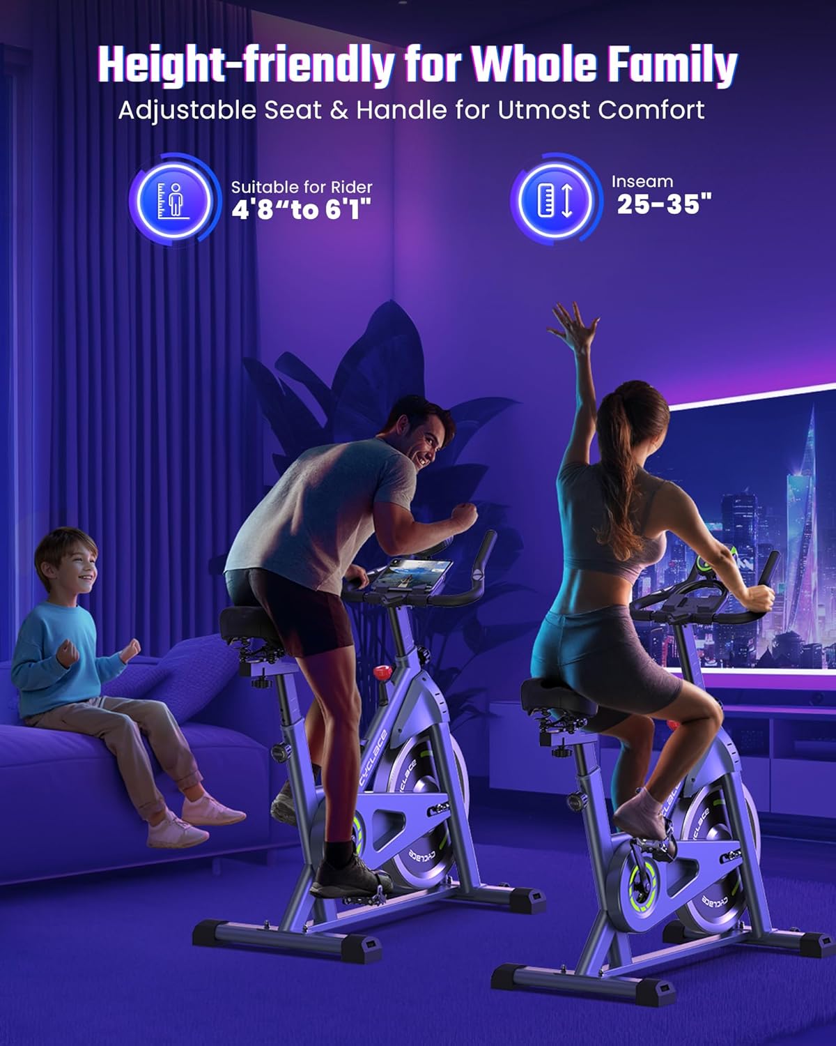 Cyclace - Bicicleta estática magnética, con aplicación, de bajo nivel de ruido, para interiores y cardiovascular