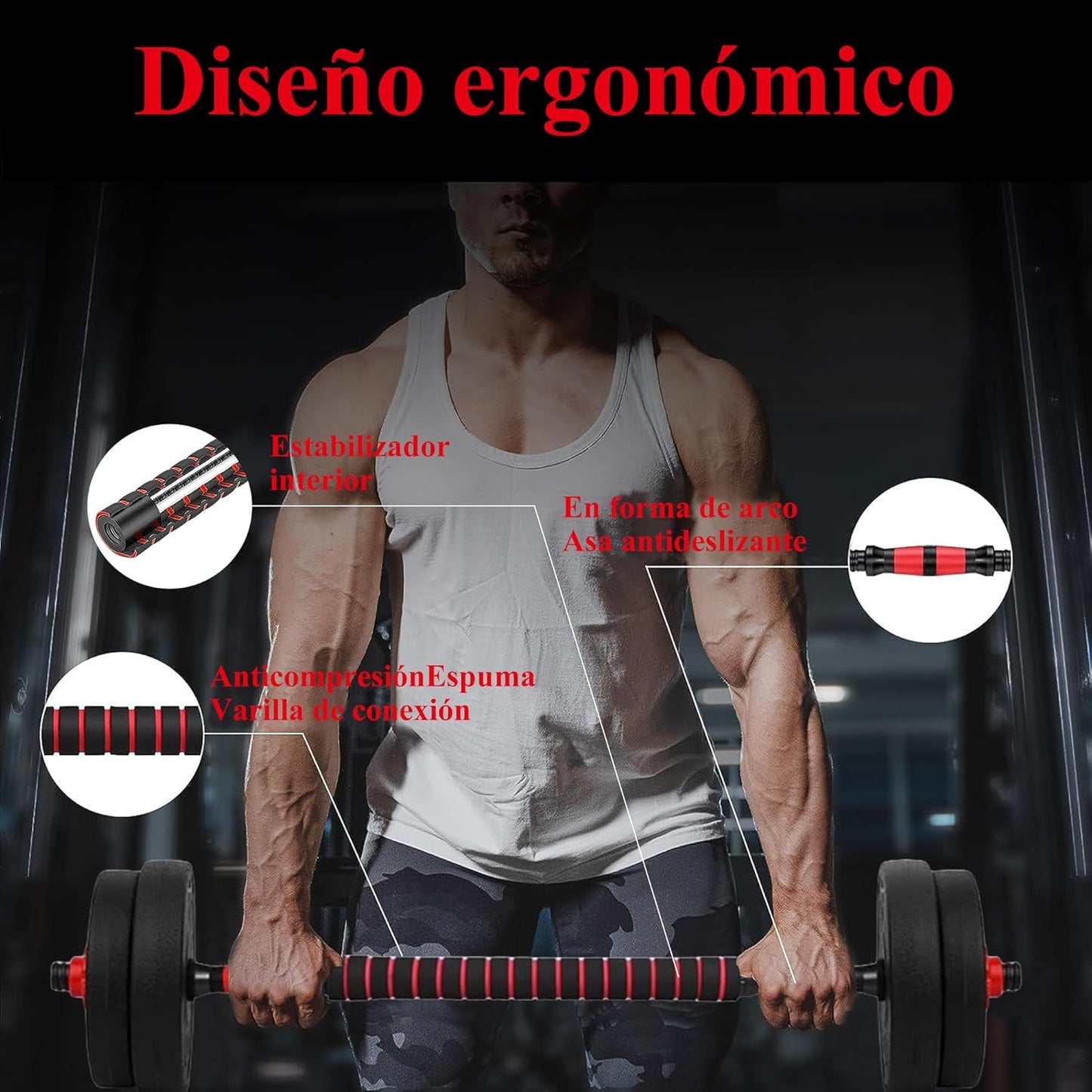Kit de Pesas 100 Libras PRO con Pesa Rusa y Barra de 1,40 m + OBSEQUIO