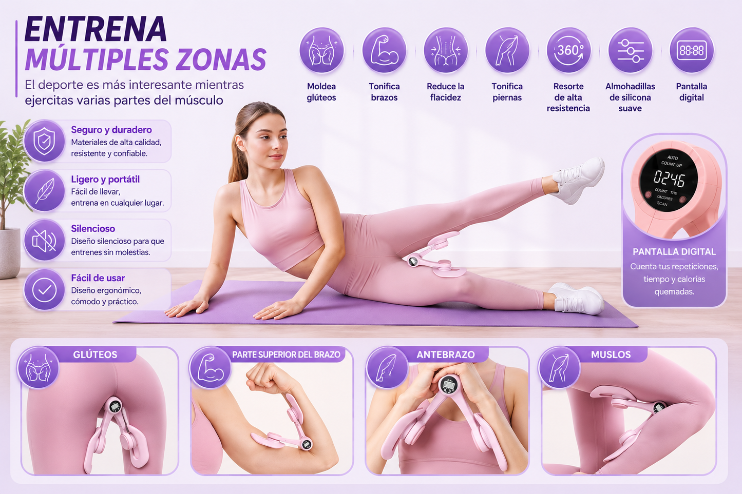 Entrenador Kegel Premium con Contador Digital | Tonifica Glúteos, Piernas y Suelo Pélvico | Fitness y Recuperación Posparto