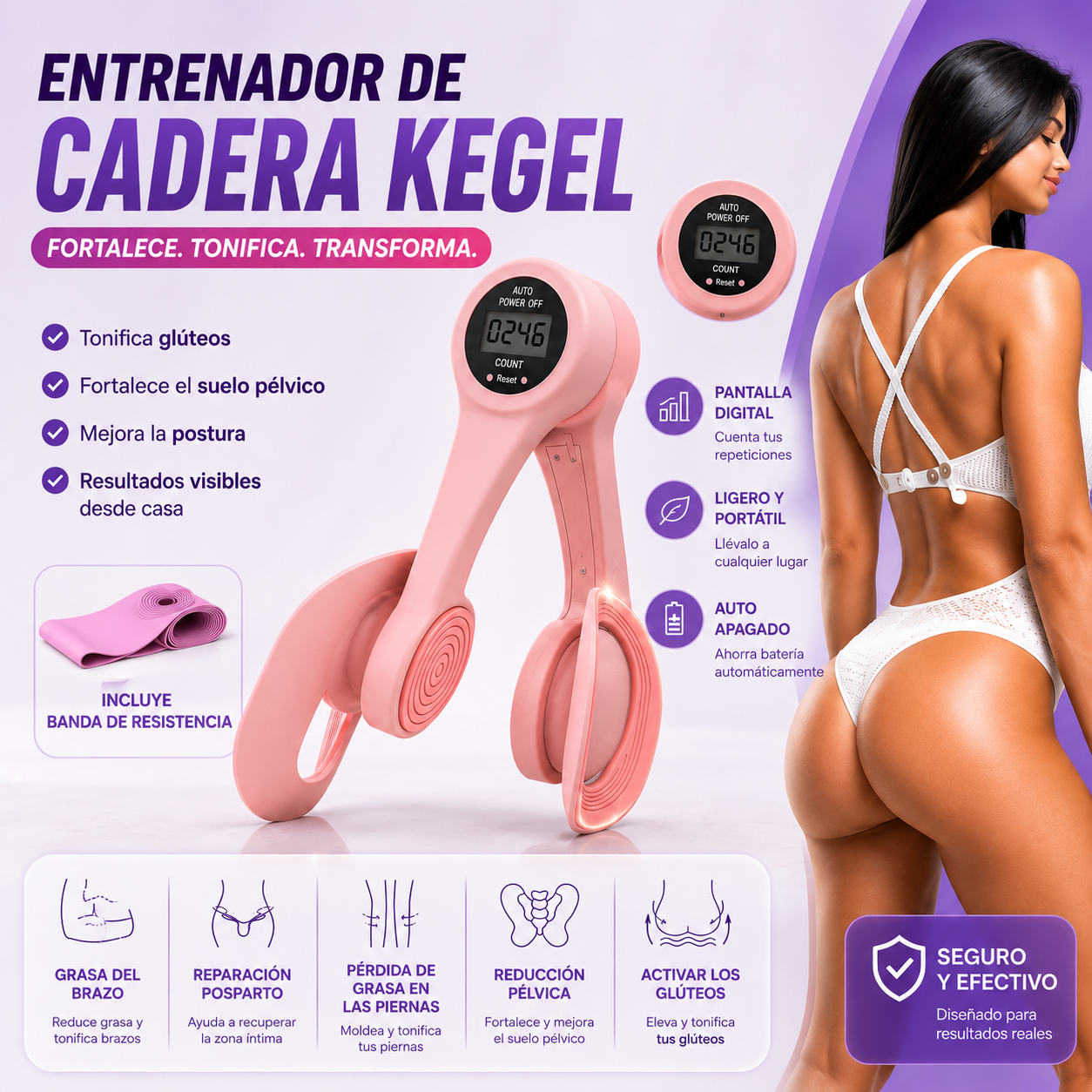 Entrenador Kegel Premium con Contador Digital | Tonifica Glúteos, Piernas y Suelo Pélvico | Fitness y Recuperación Posparto