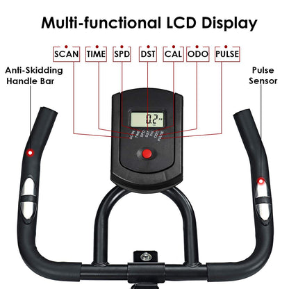 Bicicleta Estatica Spinning Gimnasio Fitness Pro + Sensor de cadencia y velocidad, 2 en 1 Bluetooth ANT+ RPM Set de Bandas Elásticas y de Tela