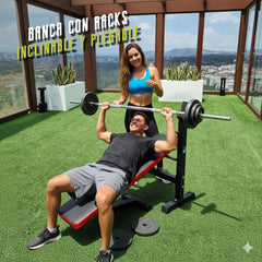 Banco de Pesas Ajustable  plegable con Soporte Convierte tu Hogar en un Gimnasio Completo