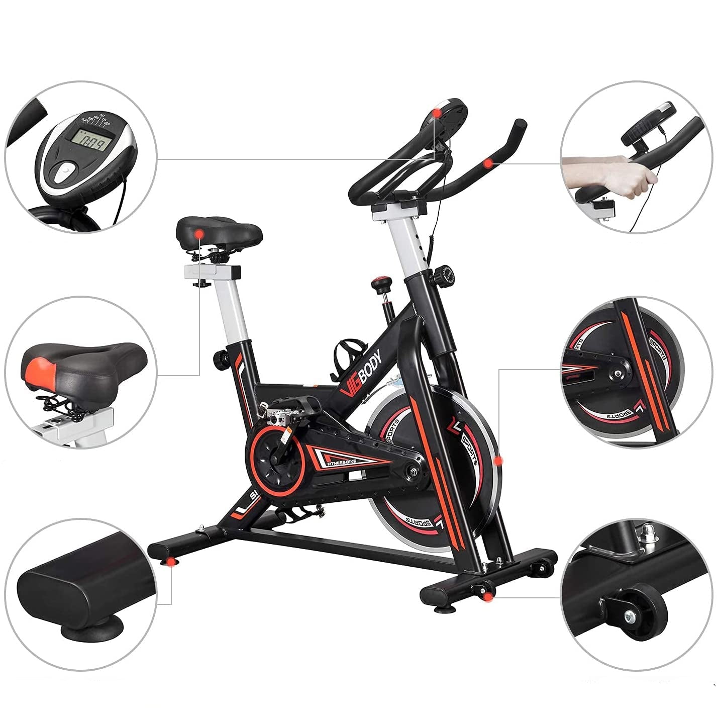 Bicicleta Estatica Spinning Gimnasio Fitness Pro + Sensor de cadencia y velocidad, 2 en 1 Bluetooth ANT+ RPM Set de Bandas Elásticas y de Tela