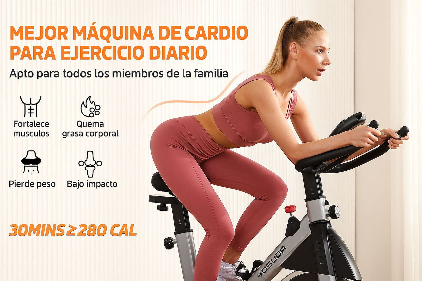 bicicleta spinning PRO banda magnética con soporte para iPad y cómodo cojín de asiento y volante de 18 KG