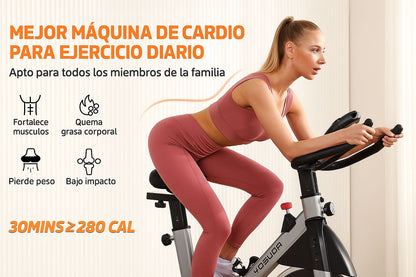 bicicleta spinning PRO banda magnética con soporte para iPad y cómodo cojín de asiento y volante de 18 KG