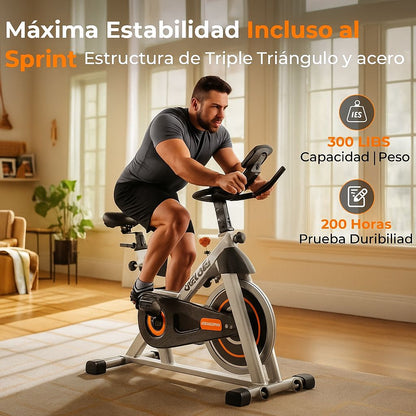 bicicleta spinning PRO banda magnética con soporte para iPad y cómodo cojín de asiento y volante de 18 KG