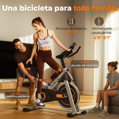 bicicleta spinning PRO banda magnética con soporte para iPad y cómodo cojín de asiento y volante de 18 KG
