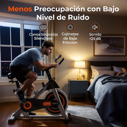 bicicleta spinning PRO banda magnética con soporte para iPad y cómodo cojín de asiento y volante de 18 KG