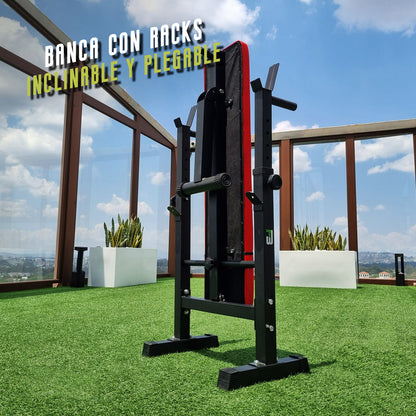 Banco de Pesas Ajustable  plegable con Soporte Convierte tu Hogar en un Gimnasio Completo