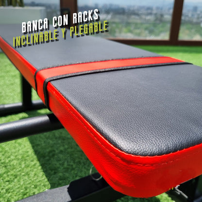 Banco de Pesas Ajustable  plegable con Soporte Convierte tu Hogar en un Gimnasio Completo