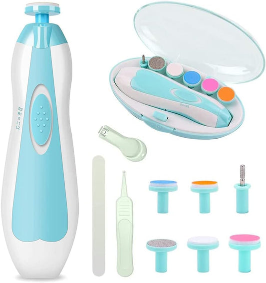 Lima de uñas bebe, Set de Cuidado de uñas para Bebés 10 en 1, Pulidor de uñas para bebés Cortaúñas Versátiles con Luz LED