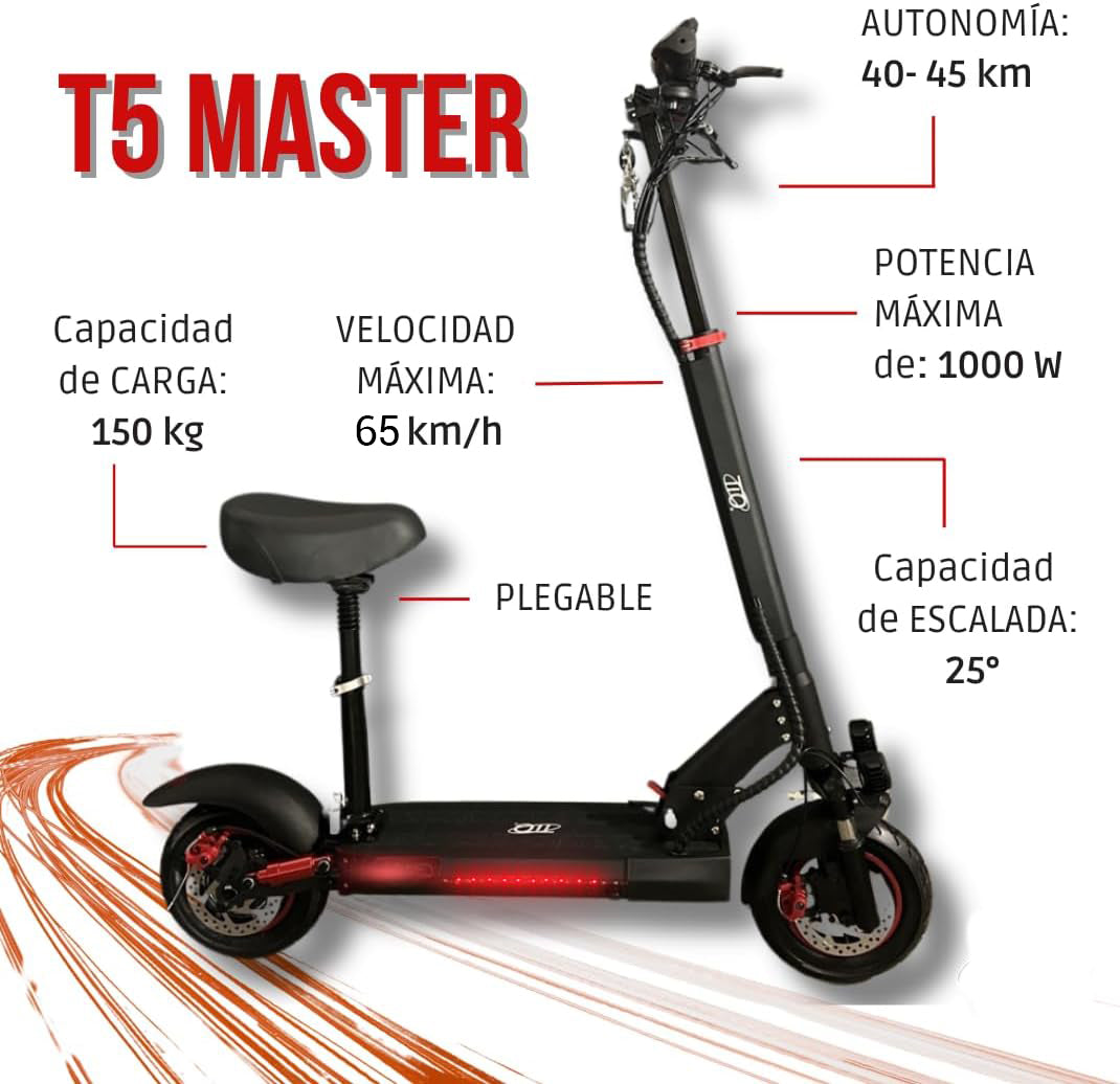 patineta y Scooter Eléctrico T5 Master PRO 1000w  65km